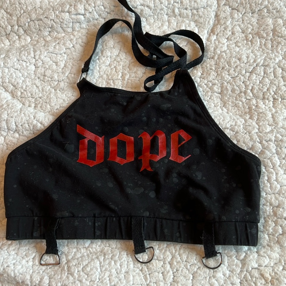 Juniors Bra/shirt Dope Design.  Black goth/hip Size Xs/S